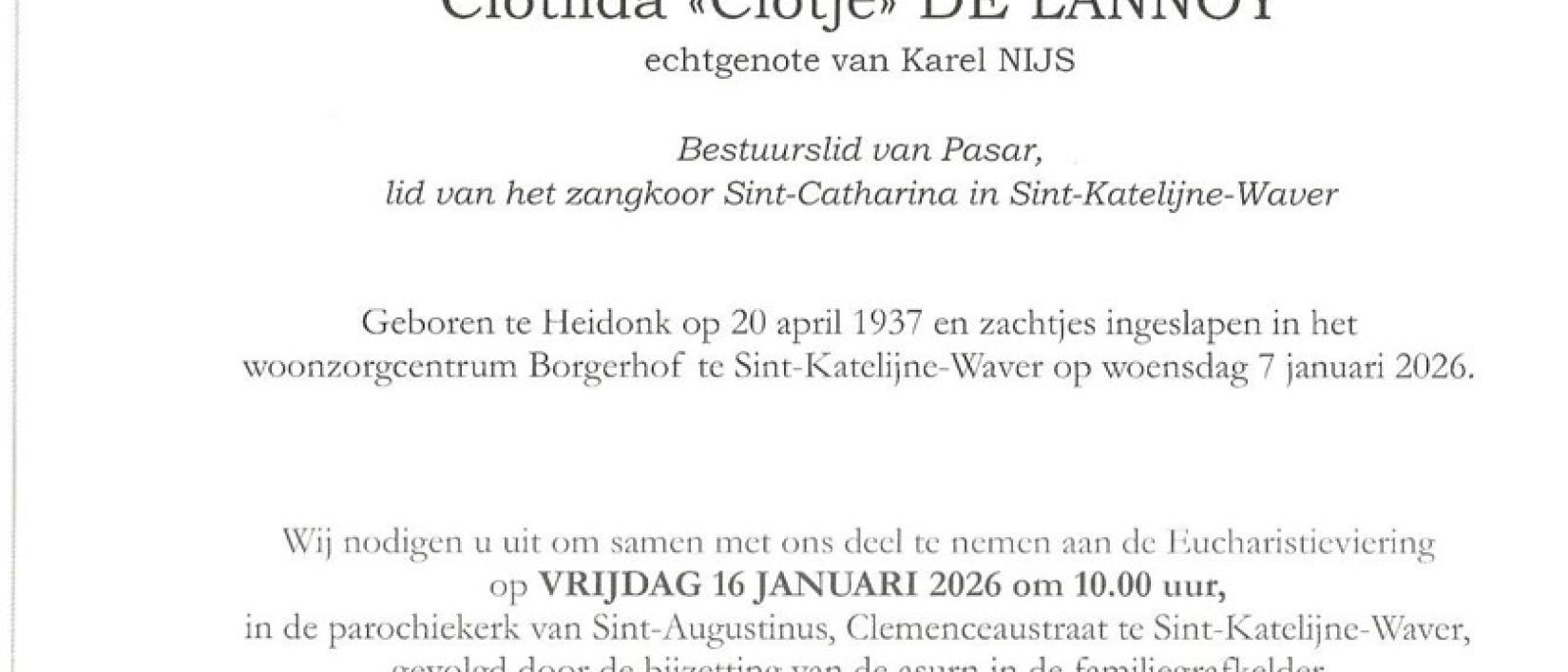 Deel van overlijdensbericht Clotje