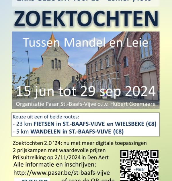 Affiche van de wandel- en/of fietszomerzoektochten 2.0 '24 'Tussen Mandel en Leie'